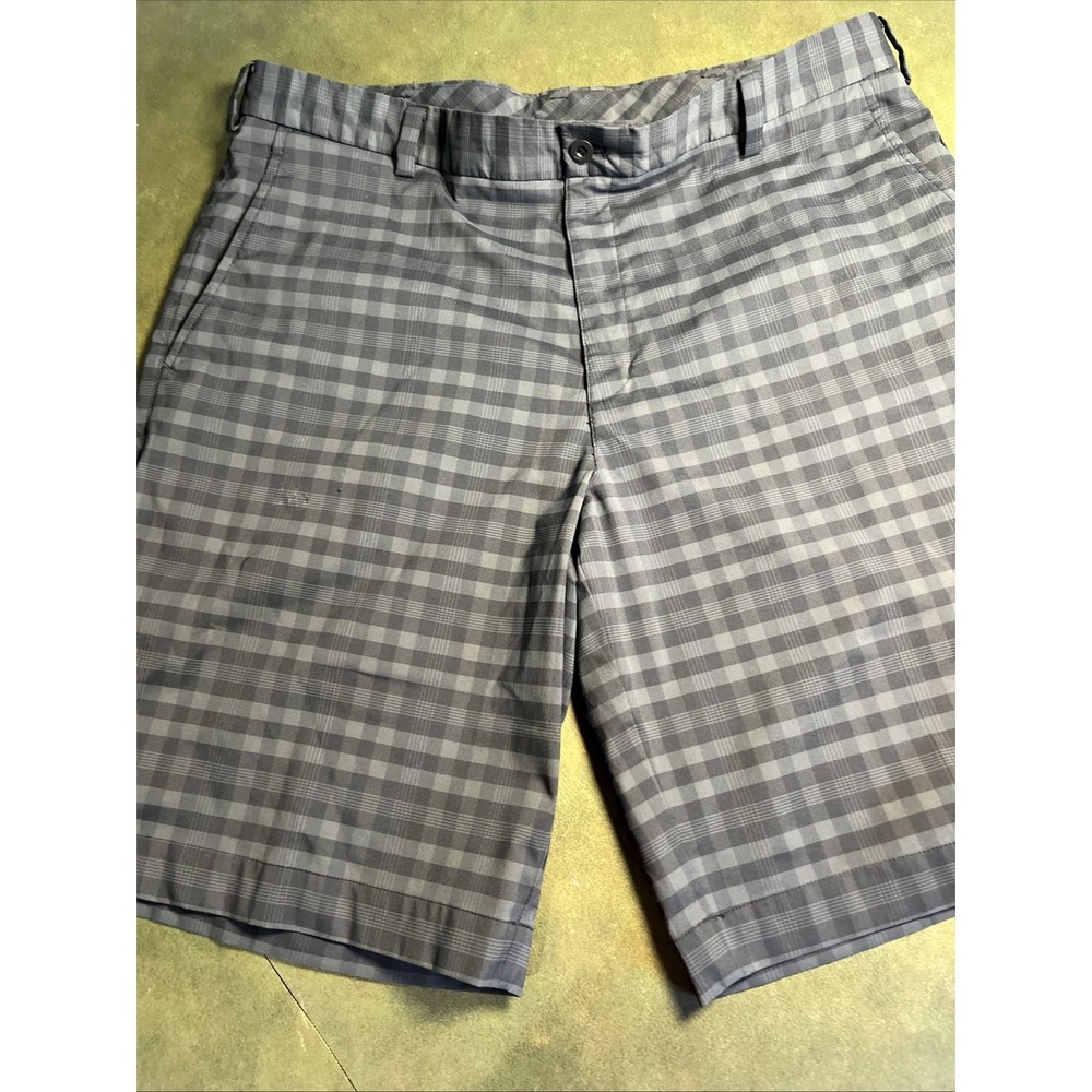 Nike Golf Shorts Mens Size 36 Gray Plaid Flat Front Stretch Chino